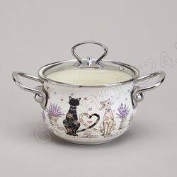 КАСТРЮЛЯ ЭМАЛИР. 1,5Л AGNESS СО СТ/КР "LAVANDER CATS" 16СМ/6 арт. 943-075
