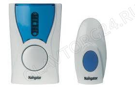 Звонок беспроводной Navigator 61 268 NDB-A-DC02-1V1-WH 38 мелодий 1 кнопка бело-синий