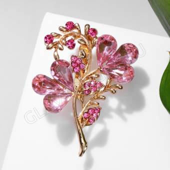 Брошь "Цветок" трилистник, цвет розовый в золоте 7972315