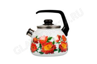 Чайник эмалир. сферич. 3,0л со свист. Peony 1RC12