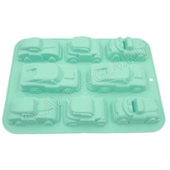 Форма д/выпечки 8 кексов "МАШИНКИ" мятный 32*24*4см