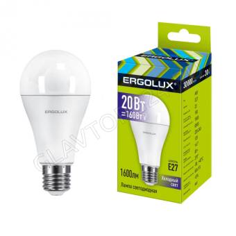 Лампа светод. Ergolux LED-A65-20W-E27-6K (ЛОН 20Вт E27 6500K 172-265В) NEW