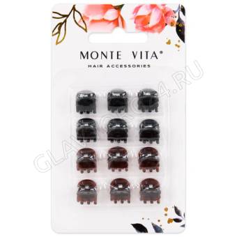 Крабы для волос НАБОР 12 шт, 0,8 см, черный, коричневый MONTE VITA, 457026
