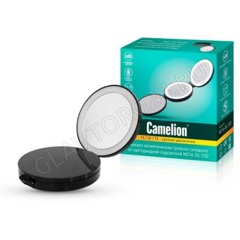 Зеркало Camelion M216-DL черный (тройное с LED подсветкой, 1х/5х/7х, 4хCR2032)