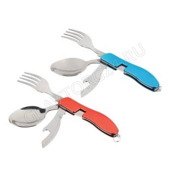Набор туристический: нож, ложка, вилка, открывалка; нерж. сталь