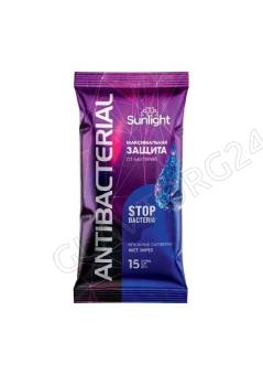 SUNLIGHT Влажные салфетки Antibacterial 15 шт /144шт/36шт/уп (144 шт.)																							