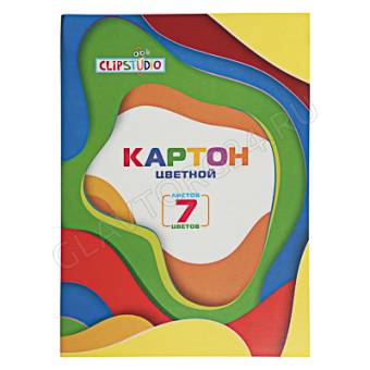 ClipStudio Картон цветной 7 листов, 7 цветов, 19х27,5 см, в папке