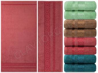 Полотенце махровое гладкокрашенное жаккардовое хлопок 70*140см Эльф 1634 Греческий узор J-038 бежевы