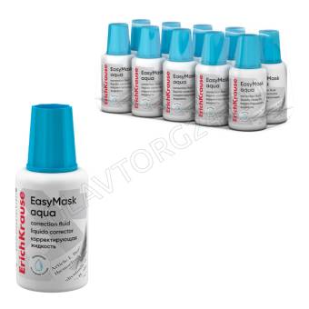 Корректирующая жидкость с кисточкой ErichKrause EasyMask Aqua, на водной основе, 20г/10