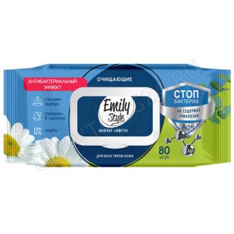 Emily Style влажные салфетки АНТИБАКТЕРИАЛЬНЫЕ с крышкой 80шт (М)/20