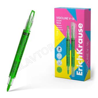 Двухсторонний текстмаркер ErichKrause Visioline V-16 Zoom Neon, цвет чернил зеленый (в коробке по 12