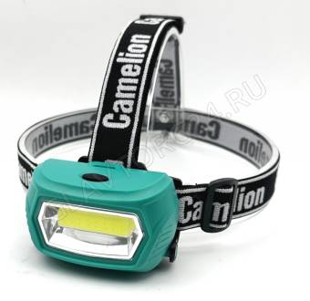 Фонарик Camelion LED53410 (налоб, аккум 3,7В, зелен, COB, 3 Вт, 3 реж, 3 x AAA, Type-C, бокс)