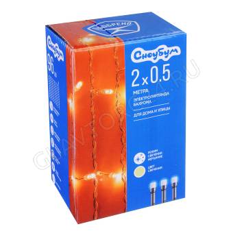 СНОУ БУМ Гирлянда электр. бахрома 96LED, 2х0,5м, Flash 16_led, 16 нитей, шампань, прозр.пров, 220В