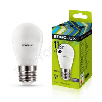 Лампа светод. Ergolux LED-G45-11W-E27-6K (Шар 11Вт E27 6500K 172-265В)