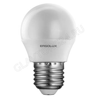 Лампа светод. Ergolux LED-G45-7W-E27-6K (Шар 7Вт E27 6500K 172-265В) NEW