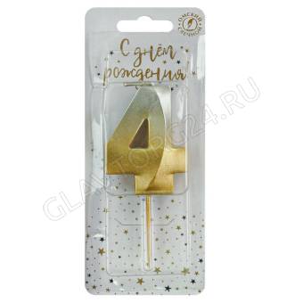 Свеча тортовая на шпажке 4 "Золото-серебро" 1/30шт арт.4484