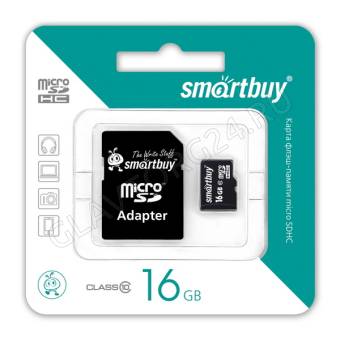 Карта памяти micro SDHC 16Gb SmartBuy Class 10 UHS-I с адаптером