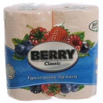 Туалетная бумага BERRY классик 2-х сл. 4рул. на втул/тисн.перфор персиковая/16