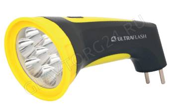 Фонарик Ultra Flash LED3807M аккум, 7 светод, черный/желтый, 2 режима, SLA, пластик, коробка