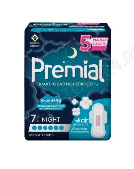 PREMIAL Прокладки с крылышками NIGHT WINGS ХЛОПКОВАЯ ПОВЕРХНОСТЬ 1/7/24