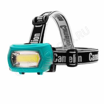 Фонарик Camelion LED53411 (налоб, аккум 3,7В, зелен, COB, 3 Вт, 3 реж, 3 x AAA, Type-C, блист)