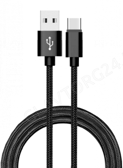Кабель USB штекер-Type-C штекер ATOM 1,8м тканевый черный
