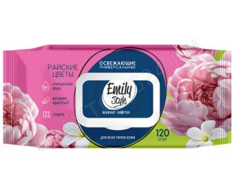 Emily Style влажные салфетки ПРОМО 120шт с пл/крышкой Райские цветы /14