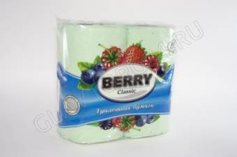 Туалетная бумага BERRY классик 2-х сл. 4рул. на втул/тисн.перфор зеленая/16