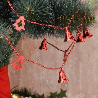 СНОУ БУМ Бусы декоративные, пластик, 200см, колокольчики и елочки, 6 цветов