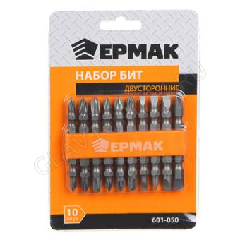 Набор бит ЕРМАК 10 двусторонних бит из легированной хромованадиевой стали длиной 65мм