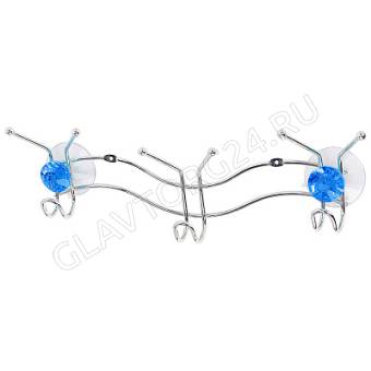 Планка с 3 крючками хром W4220А "Бриллиант, синий" (крепление: 2 присоски) арт. 311460