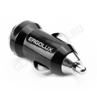 Автомобильный адаптер 1USB, 12В, 5V/2А, LED, Черный, Пакет ERGOLUX ELX-CA01P-C02 ПРОМО 