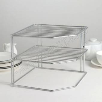 Подставка д/посуды угловая, 2-х ярусная хром (25х25х20) 