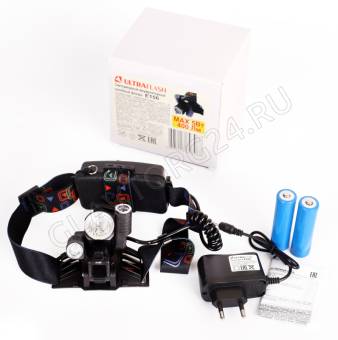 Фонарик Ultra Flash E156  (налоб акк 3,7В, черн., 3LED, 5 Вт, фокус, 2 ак. 4 реж, бокс са)