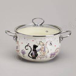 КАСТРЮЛЯ ЭМАЛИР. 3,8Л AGNESS СО СТ/КР "LAVANDER CATS" 22СМ/6 арт. 943-078
