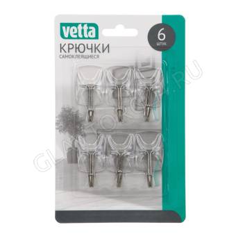 VETTA Крючки самоклеящиеся, прозрачные, 6шт, PS, металл