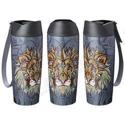 ТЕРМОКРУЖКА 380МЛ AGNESS ЛЕВ С КНОПКОЙ-СТОППЕРОМ РЕМЕШКОМ Д/ПЕРЕНОСКИ/24 арт. 709-086