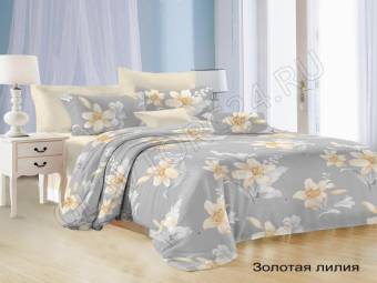 КПБ 1,5сп Satin collection Микросатин Золотая лилия Под143*215+Пр145*215+Нав(70*70)