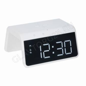 Зарядное устройство беспроводное BY 1xUSB 1A с часами и подсветкой белый