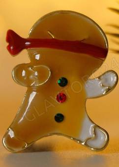 Брошь новогодняя Печенька ниндзя, цветная в золоте