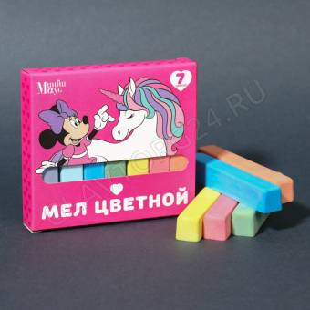 Мелки цветные школьные 7шт "Единорог" Мышка и Единорог, прямоугольные 9493454