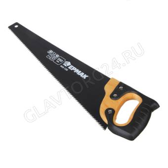 Ножовка по дереву ЕРМАК 500мм с деревянной обрезиненной ручкой, универсальный зуб, 4 мм