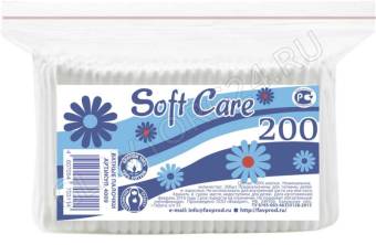 Ватные палочки пакет 200шт Soft Care /90