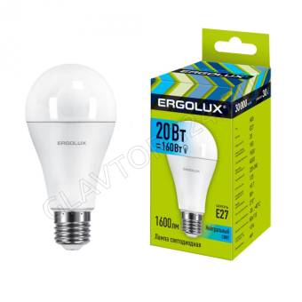 Лампа светод. Ergolux LED-A65-20W-E27-4K (ЛОН 20Вт E27 4000K 172-265В) NEW
