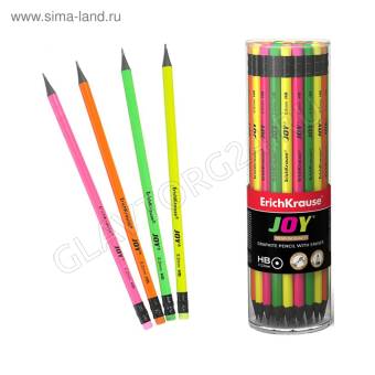 Карандаш ч/г ErichKrause JOY HB с ластиком, в тубусе 43582 4418509