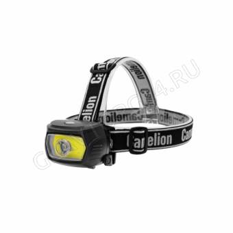 Фонарик Camelion LED53412 (налоб, аккум 3,7В, карбон, COB+LED, 3 Вт, 3 реж, 3 x AAA, Type-C, бокс)