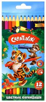 Карандаши 12цв шестигран., дерево Creativiki КЦ12КР