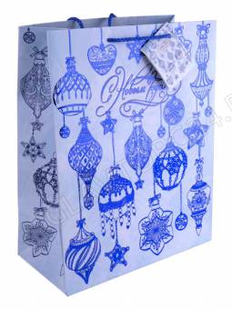 Бумажный пакет Синие новогодние шары, с ламинацией 17.8х22.9х9.8см арт.75345/12шт